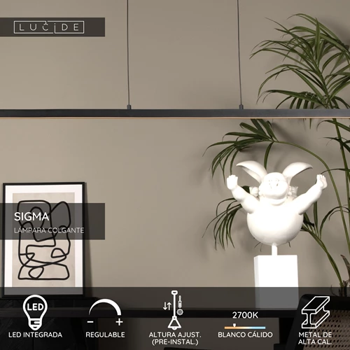 Lucide SIGMA - Lámpara colgante - LED Regul. - 1x36W 2700K - Negro - USP